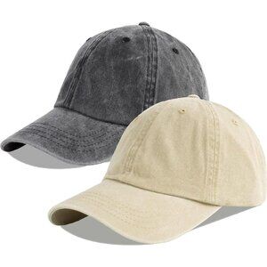 Unisex Washed-khaki + Black Baseball Cap Cotton Fits Washed Denim Adjustable Hat